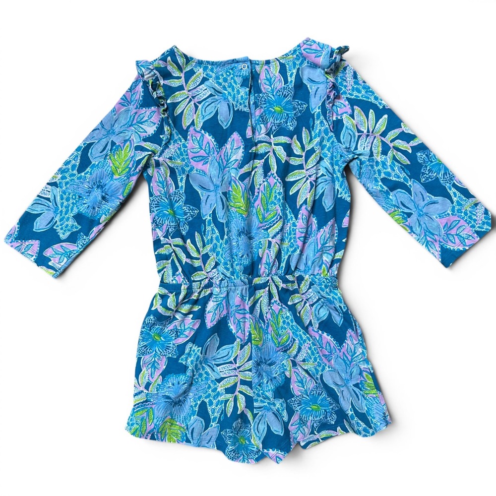 Lilly Pulitzer Girl's Blue Floral Romper Size Large (8-10) Pockets Like New! - Picture 6 of 6